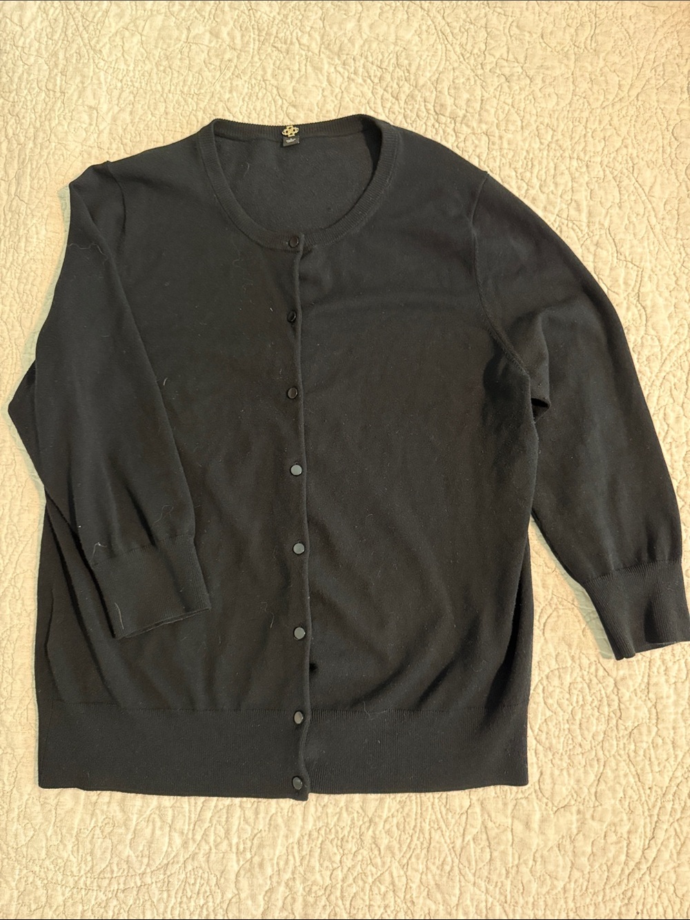 Ann Taylor Black Lightweight Button-Up Crewneck Cardigan with 3/4 sleeves